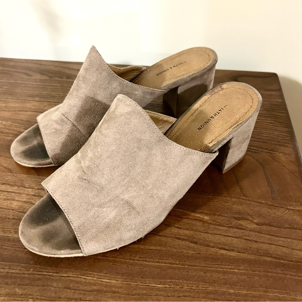 Brown Suede Block Heel Mules